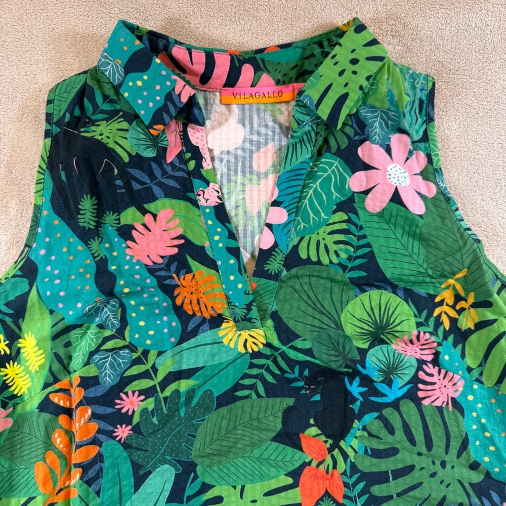 Vilagallo Jungle Print Shift Dress Tropical Safari Resort Vacation SZ EU 36/US 4 - Picture 3 of 16